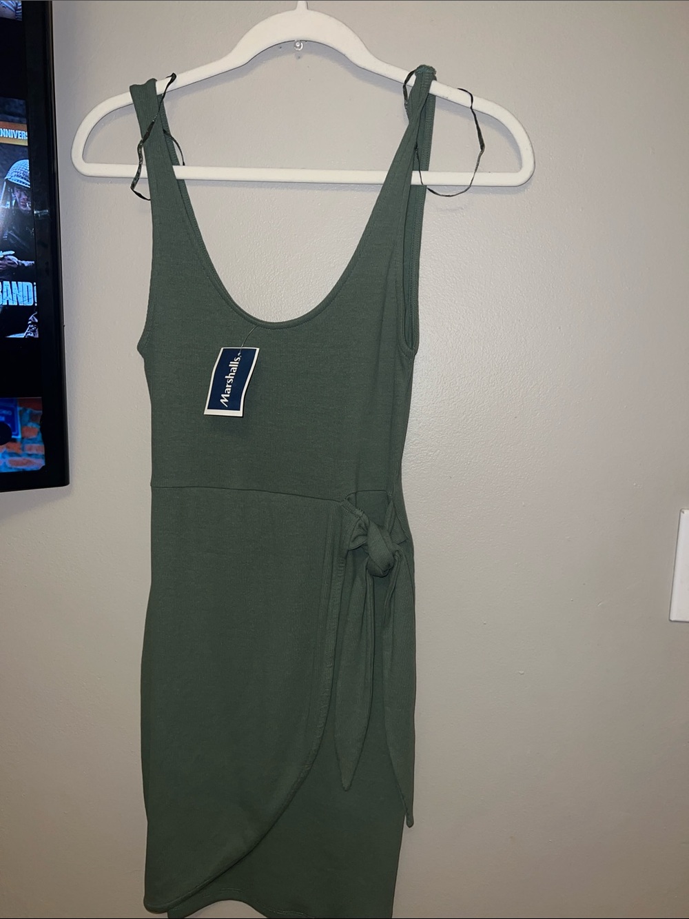 Zara Olive Green Tie-Waist Mini Dress